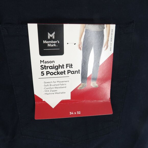 Members Mark Mason Blue Straight Fit 5 Pocket Pant 34x32 Stretch NWT - Picture 3 of 5